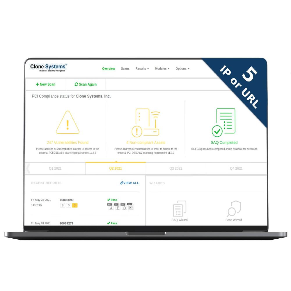 PCI Compliance Scan for up to 5 External IP addresses or domain names -  Clone Systems, Inc.