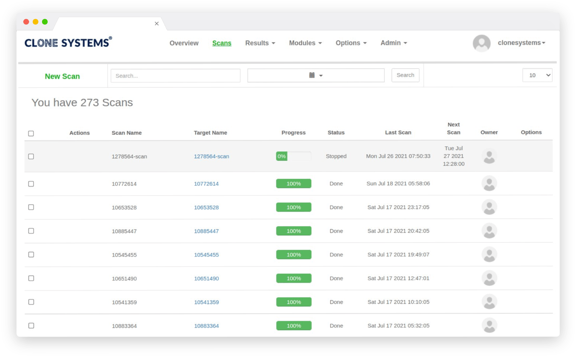 Clone Systems PCI Compliance Scanning Scans